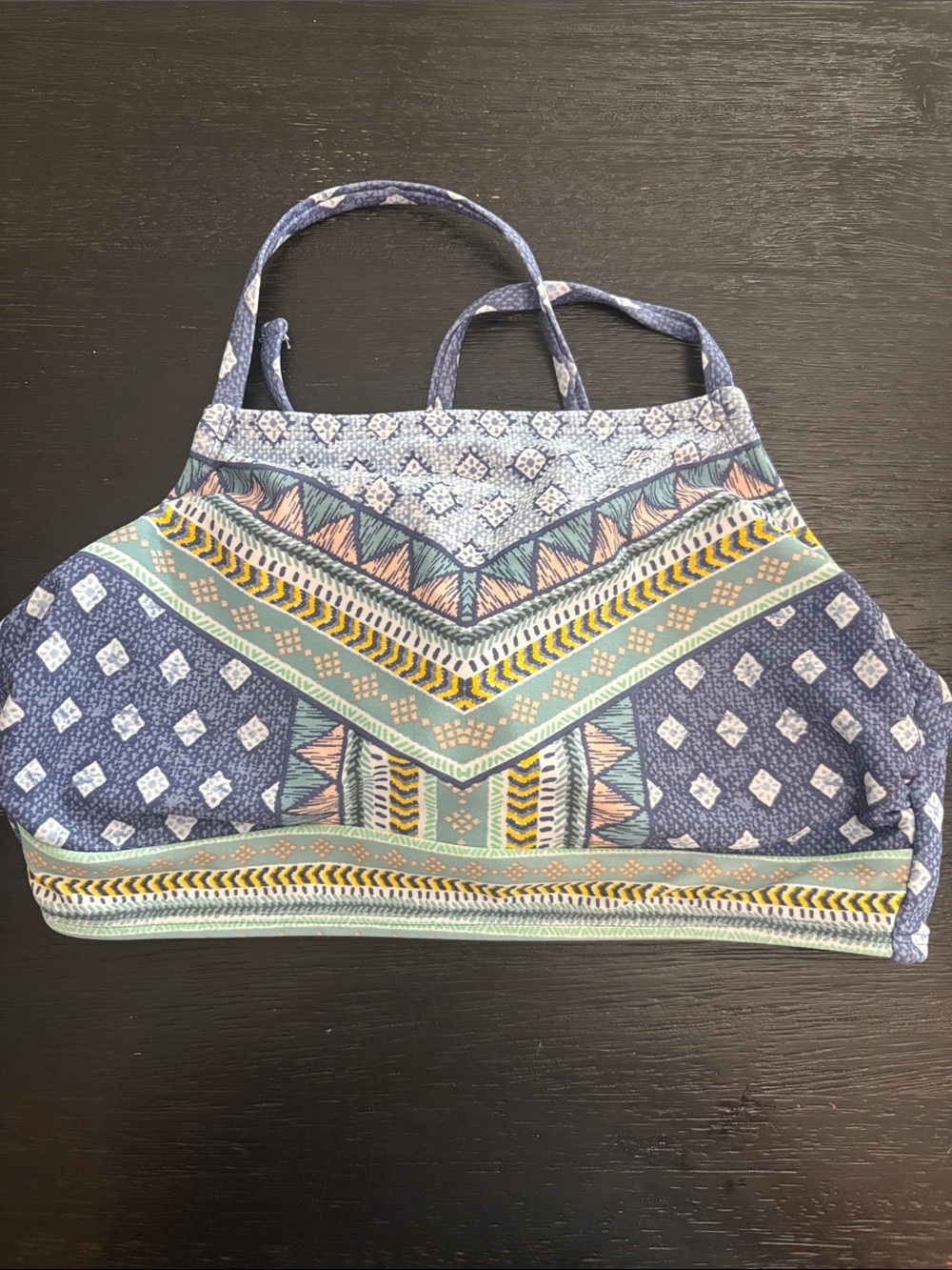 Xhilaration High Neck Bikini Top in Blue and Pink Geometric Print - Picture 2 of 5